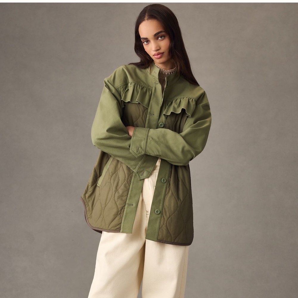 Anthropologie Quilted Ruffled Shacket